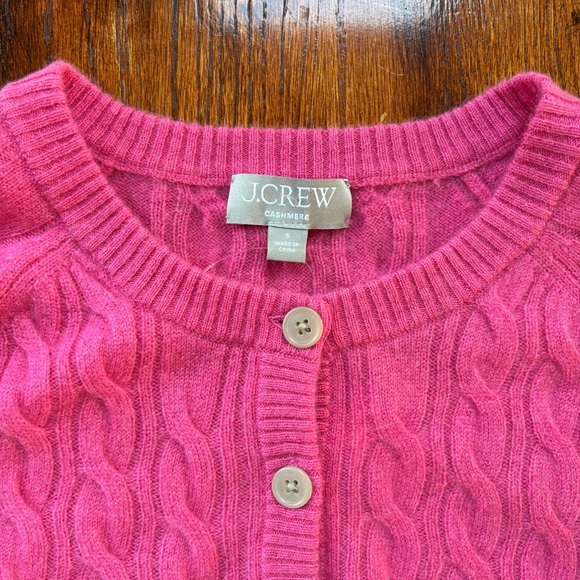 J. Crew Hot Pink Cashmere Henley Short Sleeve Cable Knit Sweater - Picture 3 of 6